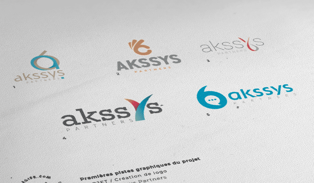 visuel des différentes propositions du logo pour Akssys Partners réalisées par Laurent Agier, agence de communication à Toulon