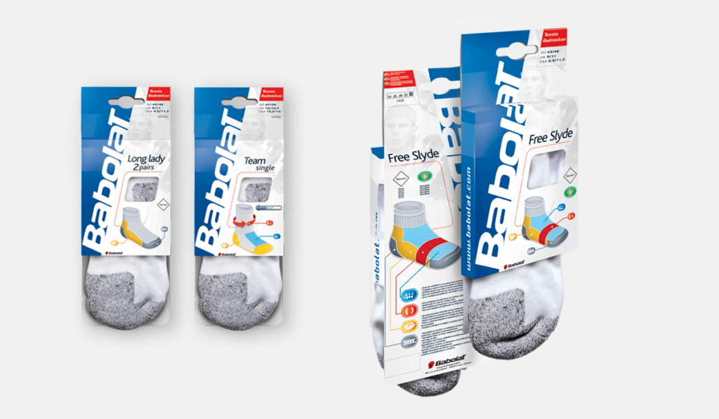 visuel d'entête pour la création packaging de chaussettes Babolat, réalisée par Laurent Agier, en agence de communication