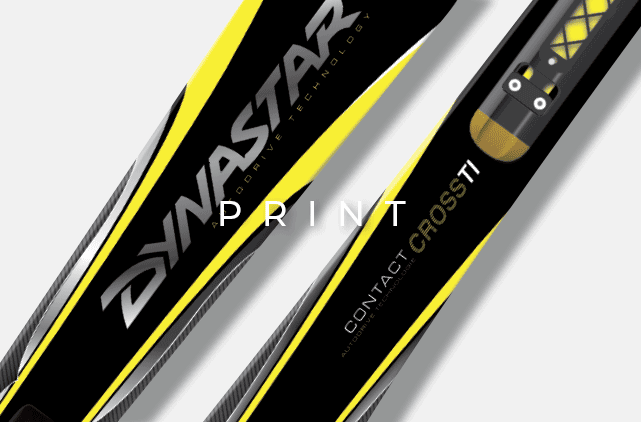 image mise en avant pour l’habillage graphique de skis Dynastar, réalisé par Laurent Agier, en agence de communication