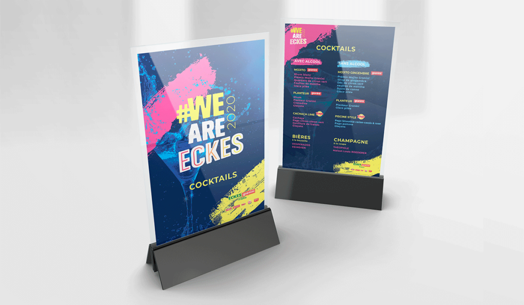 visuel de cartes cocktails avec le logo We Are Eckes, réalisées par Laurent Agier, agence de communication à Toulon