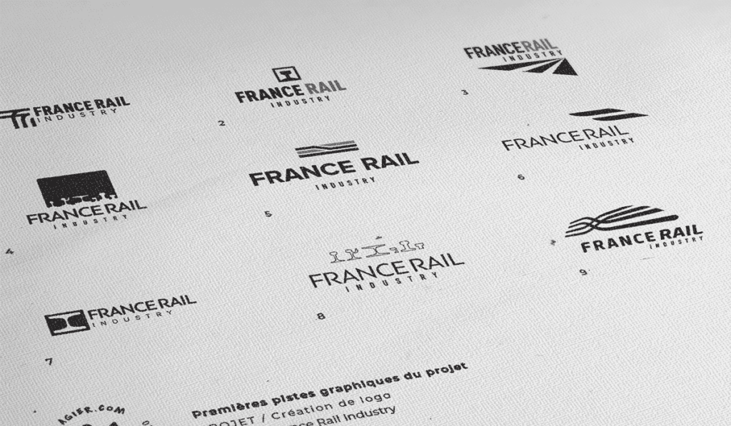 visuel des différentes propositions du logo pour France Rail Industry réalisées par Laurent Agier, agence de communication à Toulon