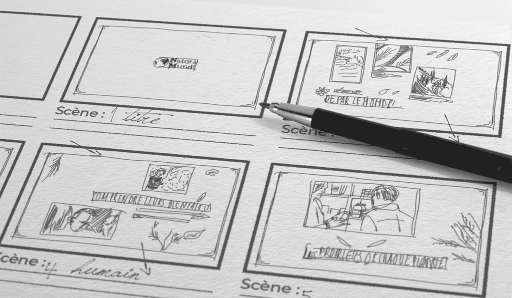 Storyboard de la vidéo de Natura Mundi, réalisé par Laurent Agier, agence de communication à Toulon