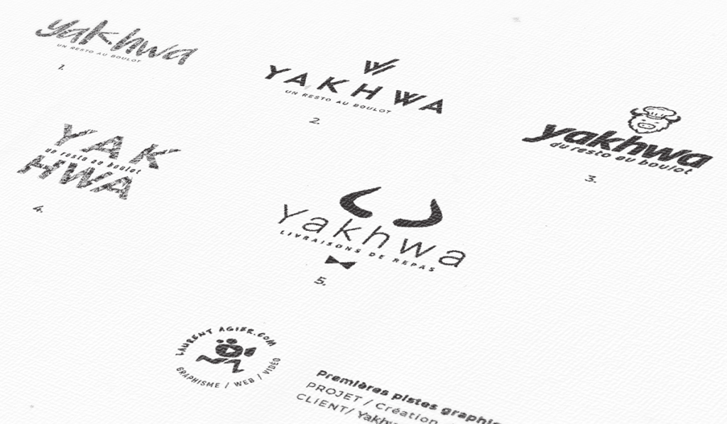 visuel des différentes propositions de logos pour Yakhwa réalisées par Laurent Agier, agence de communication à Toulon