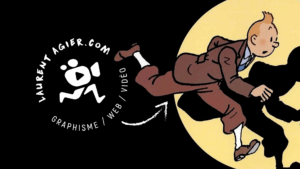 Logo de laurent agier avec le logo les aventures de Tintin